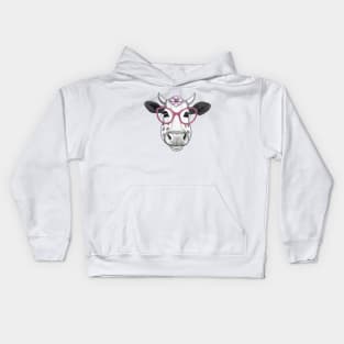 Smiling cow with glasses Kids Hoodie